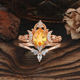 Elegant 5 Prong Pear-Cut Citrine Engagement Ring Set
